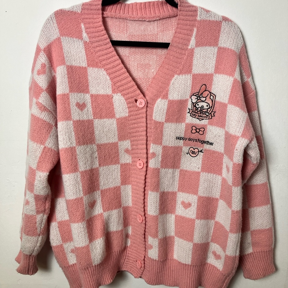 Pink and White Checkered Sweater